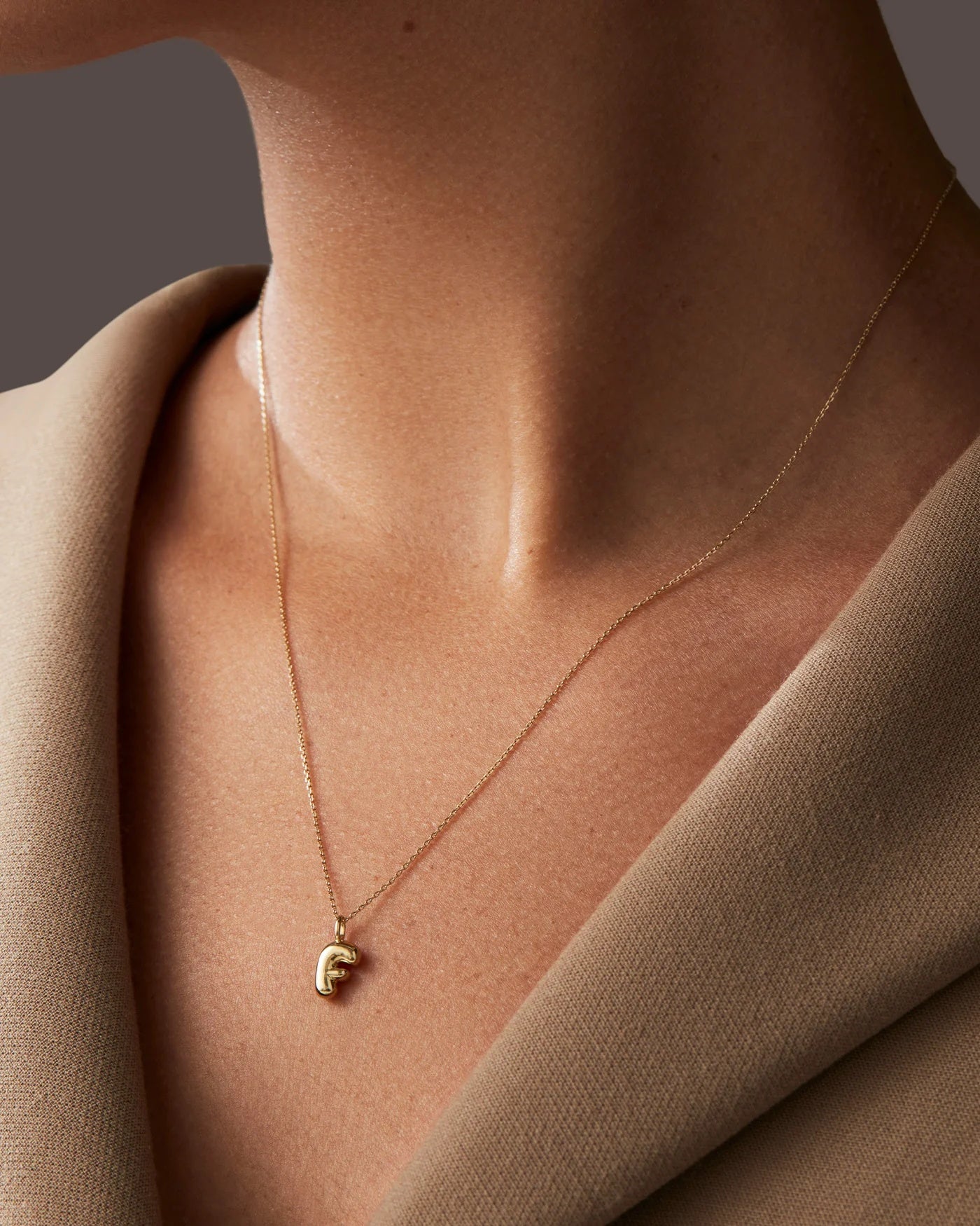 14K gold bubble letter necklace