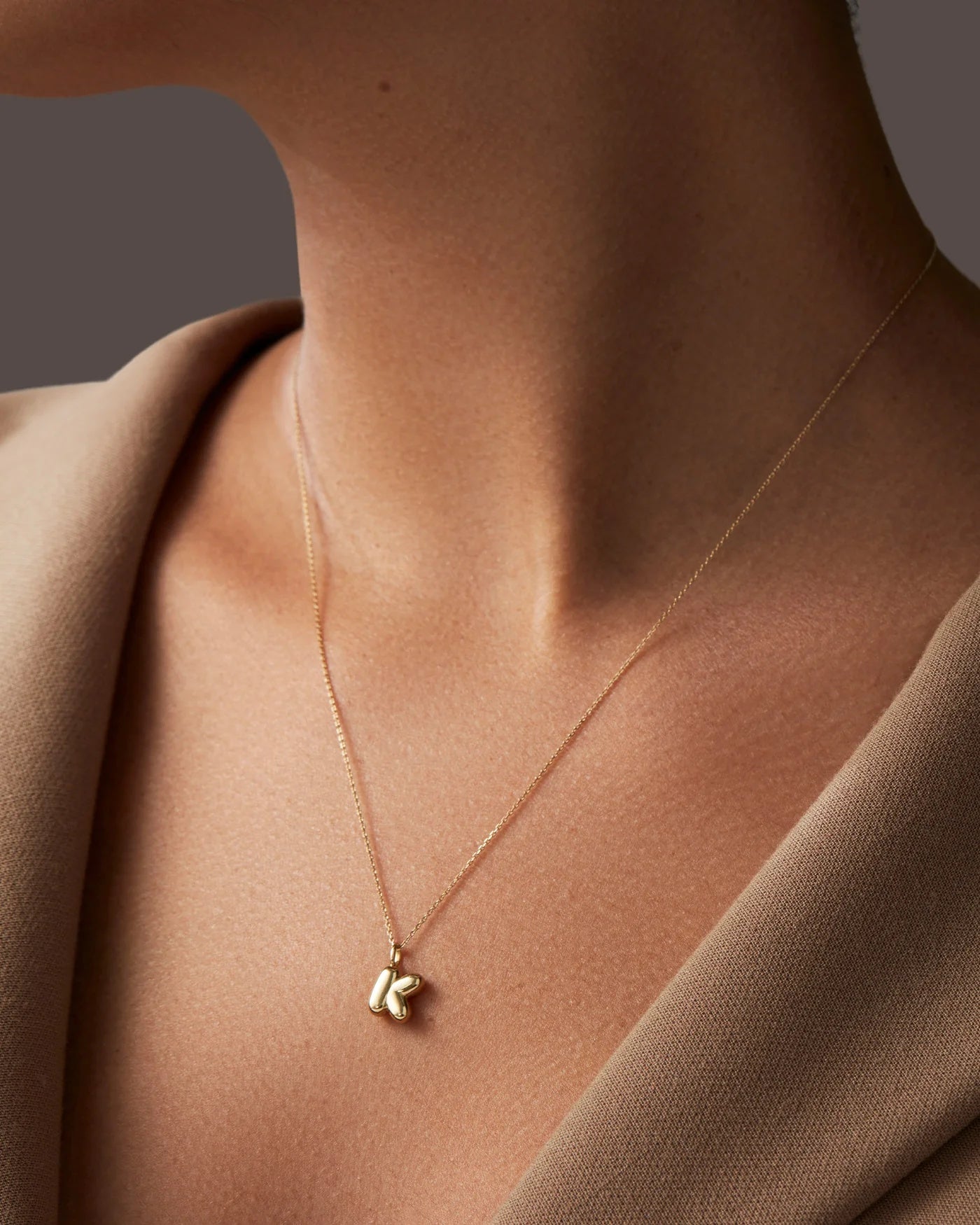 14K gold bubble letter necklace