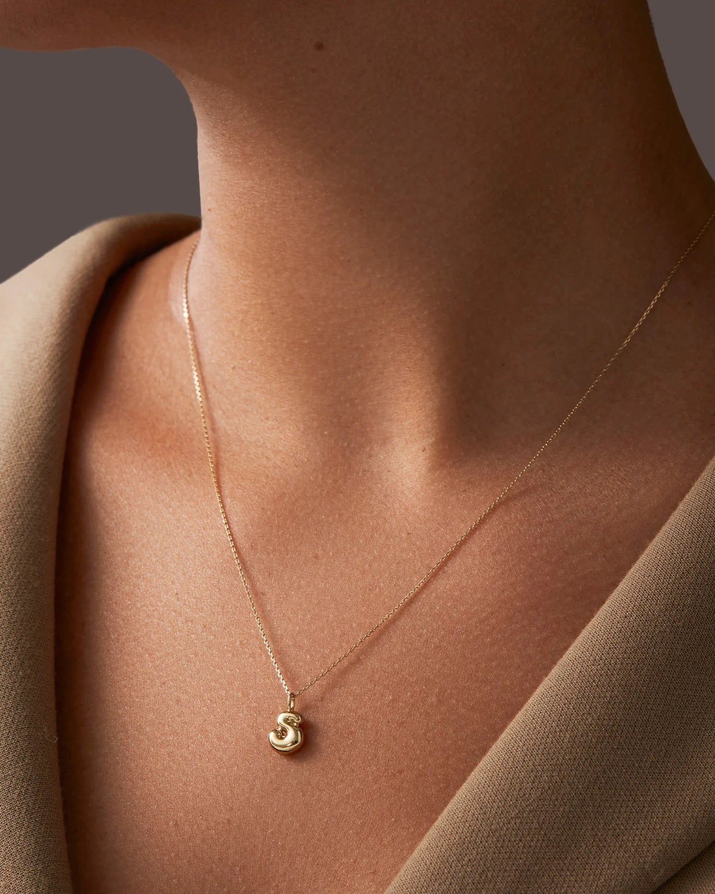 14K gold bubble letter necklace