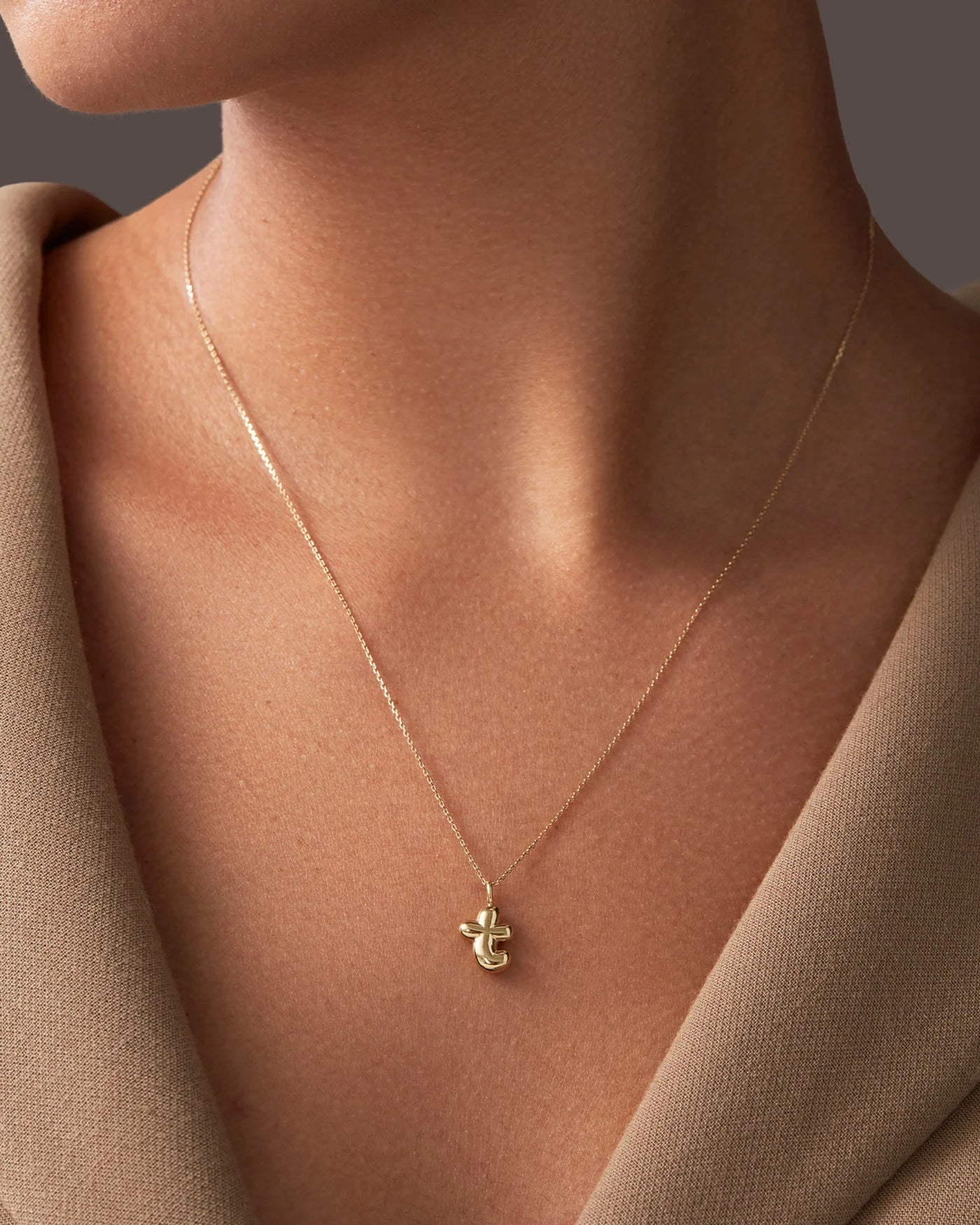 14K gold bubble letter necklace