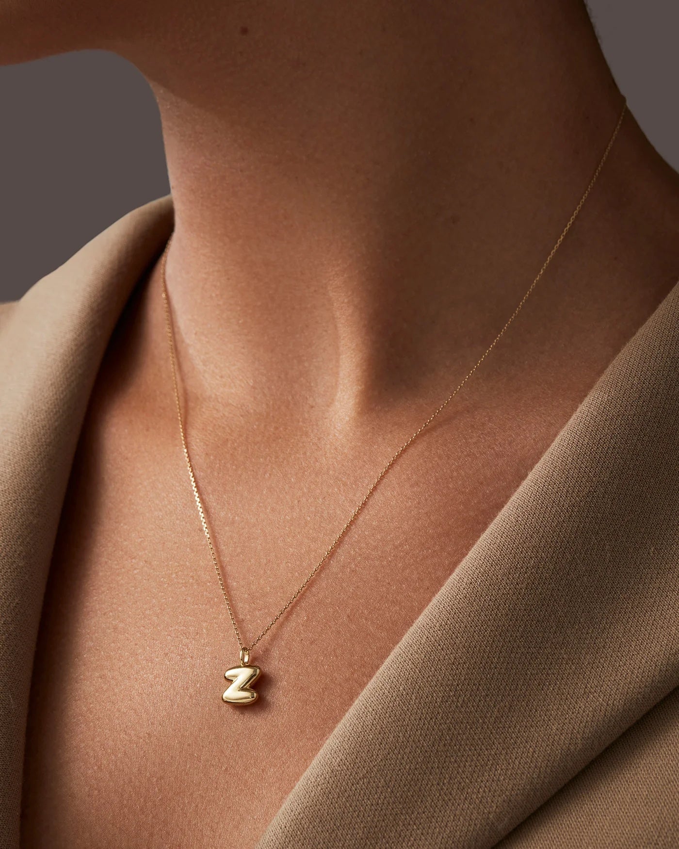 14K gold bubble letter necklace