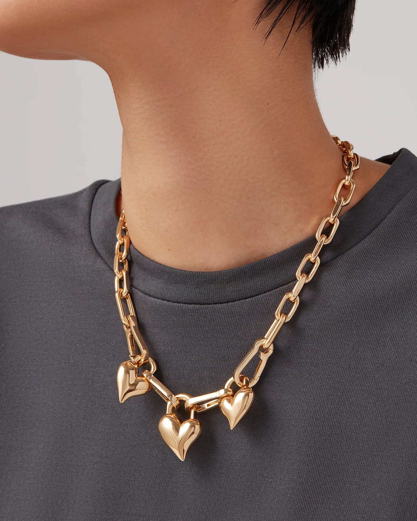 Padlock triple heart pendant necklace